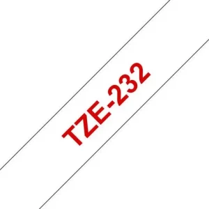 Tape BROTHER TZE232 12mm Röd på Vit