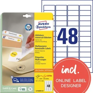 Etikett AVERY avtagb 45,7x21,2mm 1200/fp