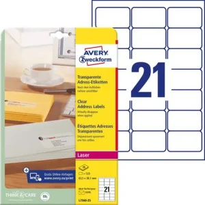 Etikett AVERY transp 63,5x38,1mm 525/fp