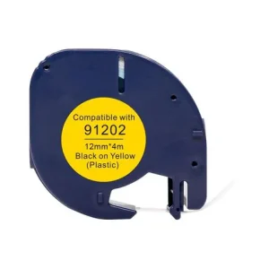 Tape plast 12mmx4m svart på gul