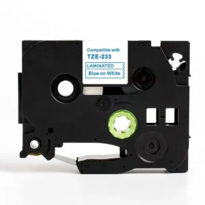 Tape 12mm TZe-233 blå på vit