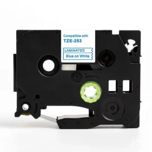 Tape 24mm TZe-253 blå på vit