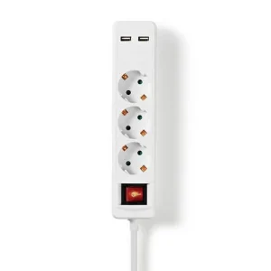 Grenuttag NEDIS jordad 3-väg + 2 USB