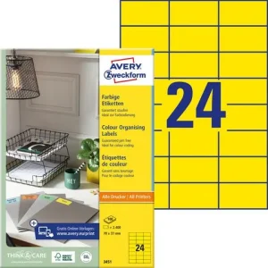 Etikett AVERY gul 70x37mm 2400/fp