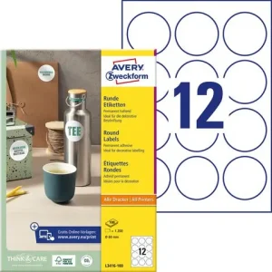 Etikett AVERY avtagb rund 60mm 1200/fp