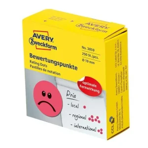 Etikett AVERY unhappy smiley röd 250/fp