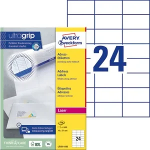 Etikett AVERY Laser 70x37mm 2400/fp
