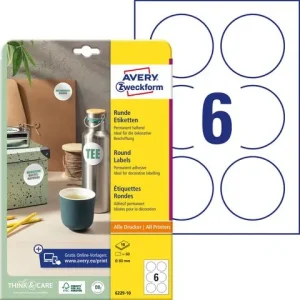 Etikett AVERY papper Ø80mm vit 60/fp