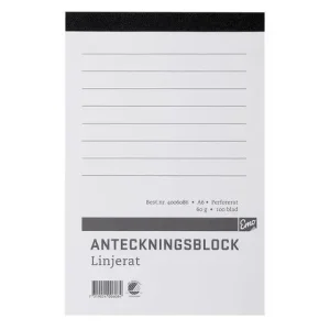 Anteckningsblock A6 100 blad perf linj