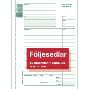 Blankett följesedel A5 2x50 bl. onum.
