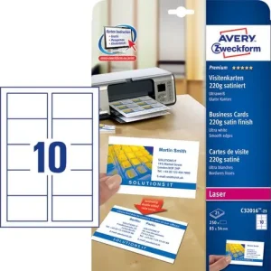 Visitkort AVERY laser 85x54 satin 250/fp