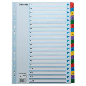 Kartongregister m. plastfl. A4 A-Ö färg