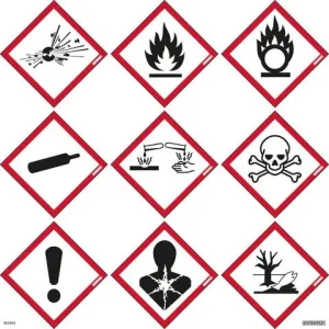 Skylt Faropiktogram CLP 9st 85x85mm