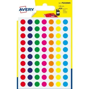 Etikett AVERY 8mm blandade färger 420/fp