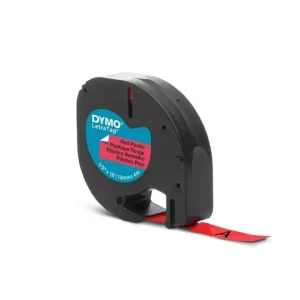 Tape LetraTag plast 12mm svart på röd