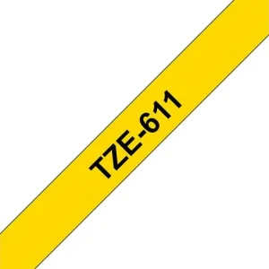 Tape BROTHER TZE611 6mm svart på gul