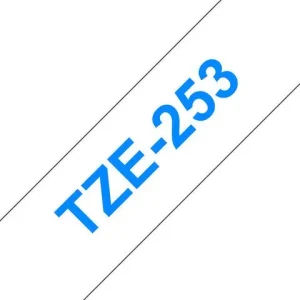 Tape BROTHER TZE253 24mm blå på vit