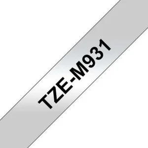 Tape BROTHER TZEM931 12mm sv på silver